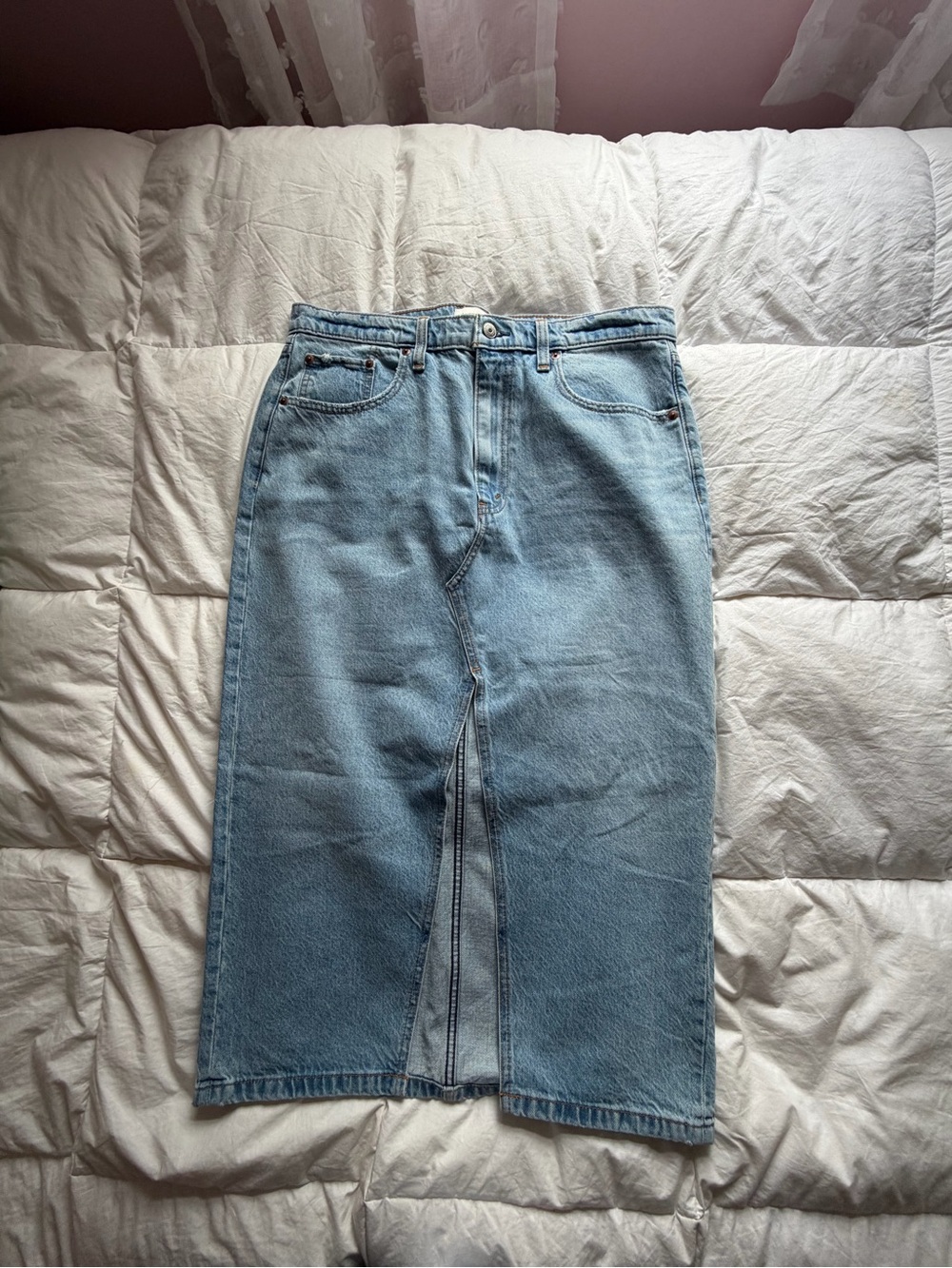 Abercrombie long denim maxi skirt with front slit